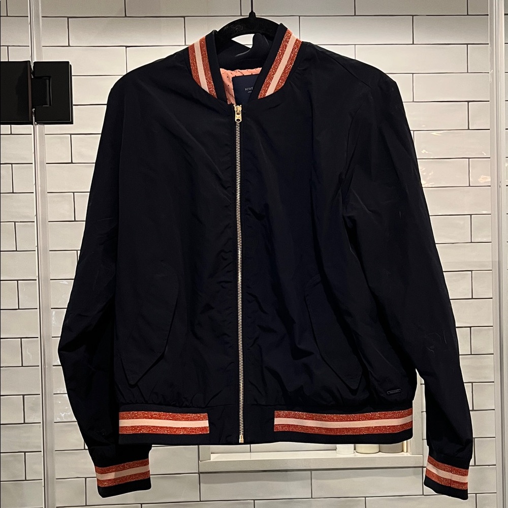 Scotch & Soda Dark Blue Bomber Jacket with Orange Stripes